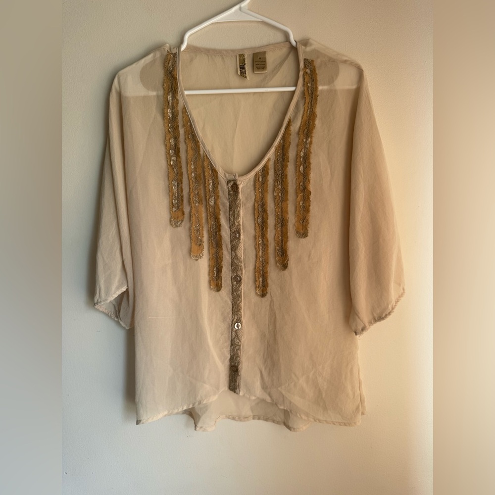 BKE Beige Sheer Top Y2K 2000s Size Medium